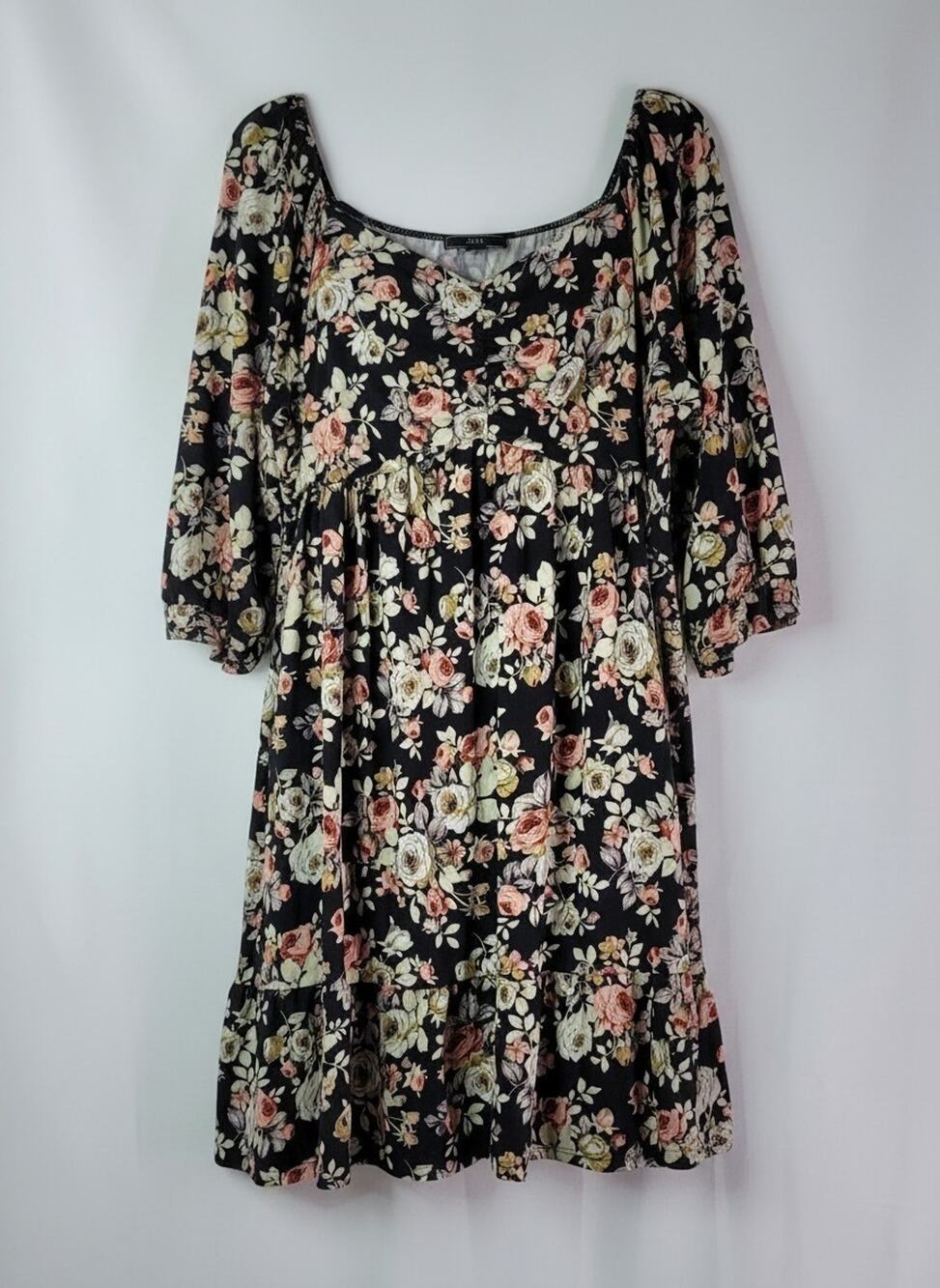 Boho VIBE SPORTSWEAR Rose Babydoll Sweetheart Neck Puff Sleeve Dress Size 3X